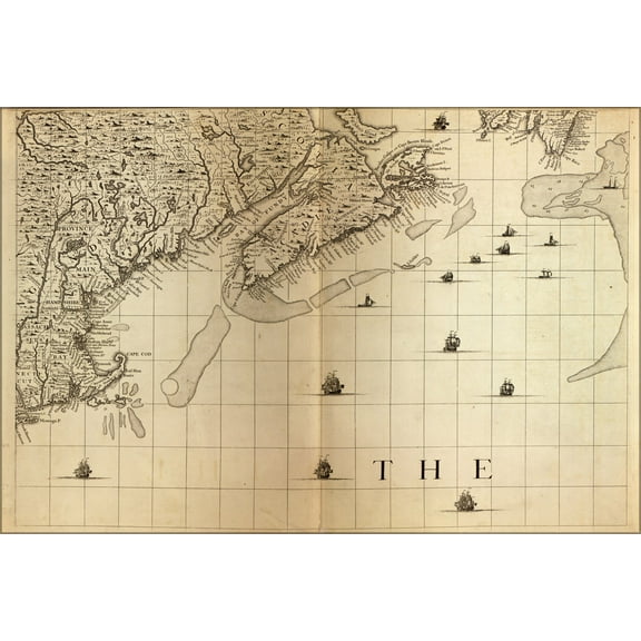 24"x36" Gallery Poster, map of New England, Nova Scotia 1733