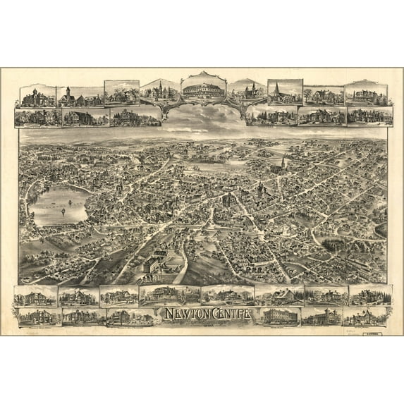 24"x36" Gallery Poster, map of Newton Centre Massachusetts 1897