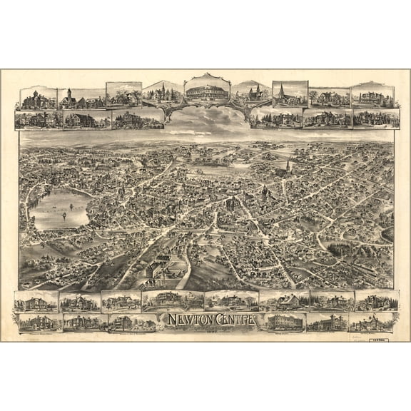 24"x36" Gallery Poster, map of Newton Centre Massachusetts 1897