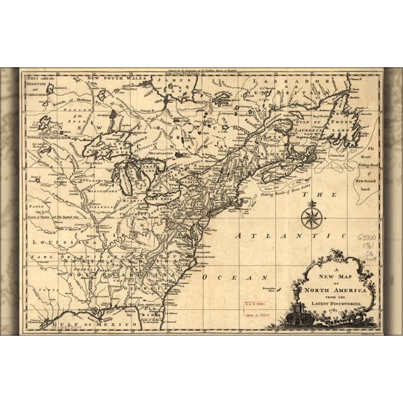 24"x36" Gallery Poster, map of North America from latest discoveries 1761