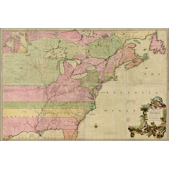 24"x36" Gallery Poster, map of North America pre united states 1755 p2