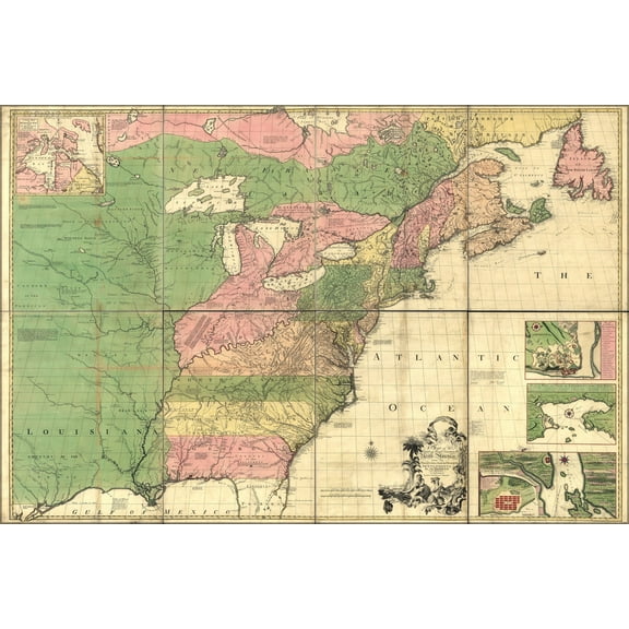 24"x36" Gallery Poster, map of North America pre united states 1755