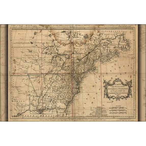 24"x36" Gallery Poster, map of North America pre united states 1759