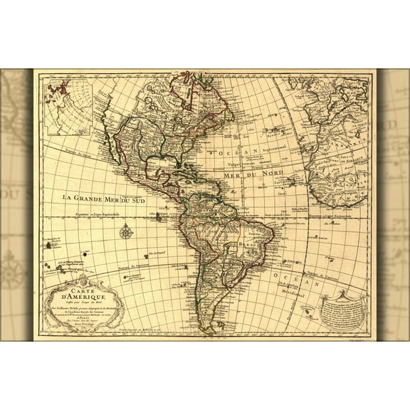 24"x36" Gallery Poster, map of North & South america; united states 1780
