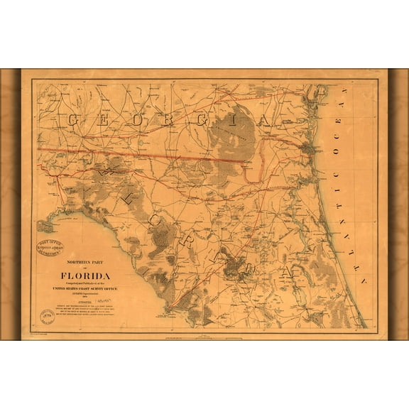 24"x36" Gallery Poster, map of Northern part of Florida 1864