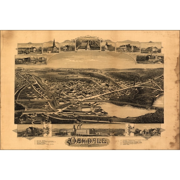 24"x36" Gallery Poster, map of Oakdale, Massachusetts. 1891