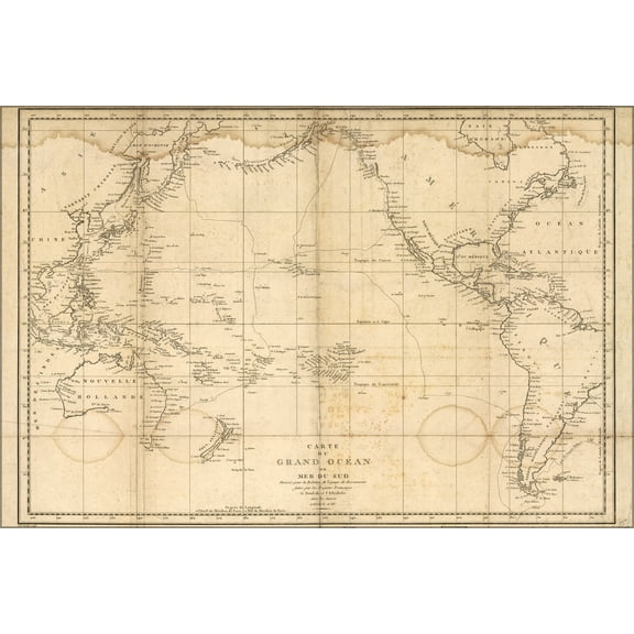 24"x36" Gallery Poster, map of Pacific Ocean 1788