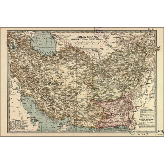 24"x36" Gallery Poster, map of Persia (Iran), Afghanistan pakistan 1902