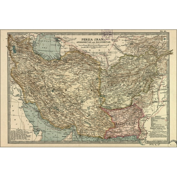 24"x36" Gallery Poster, map of Persia (Iran), Afghanistan pakistan 1902