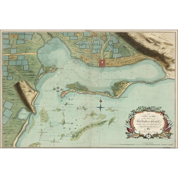 24"x36" Gallery Poster, map of Port Royal & Kingston jamaica 1756