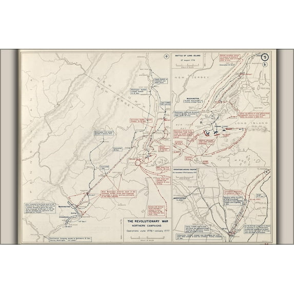 24"x36" Gallery Poster, map of Revolutionary War New York and Trenton, 1776-1777