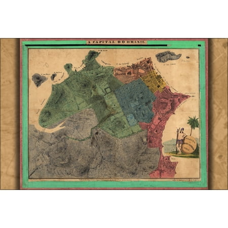 24"x36" Gallery Poster, map of Rio de Janeiro Brazil 1831