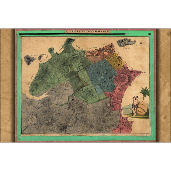 24"x36" Gallery Poster, map of Rio de Janeiro Brazil 1831