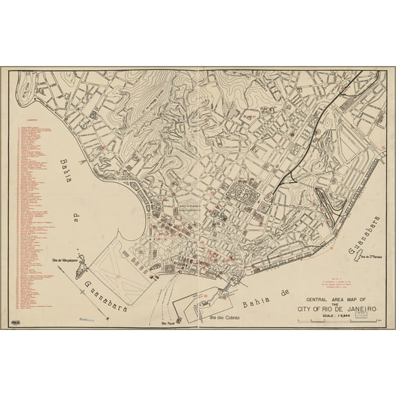 24"x36" Gallery Poster, map of Rio de Janeiro brazil 1941
