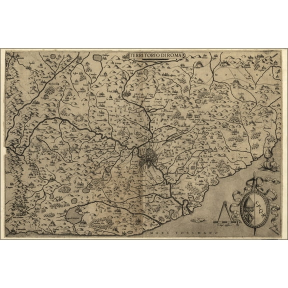 24"x36" Gallery Poster, map of Rome, Italy 1575