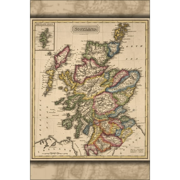 24"x36" Gallery Poster, map of Scotland 1817
