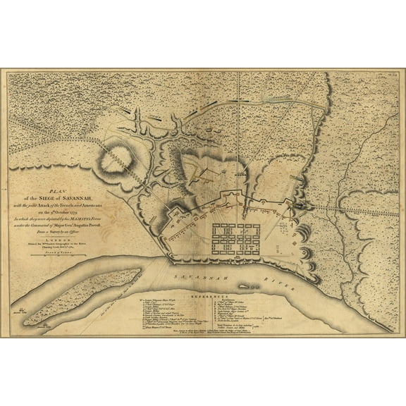 24"x36" Gallery Poster, map of Siege of Savannah georgia 1779