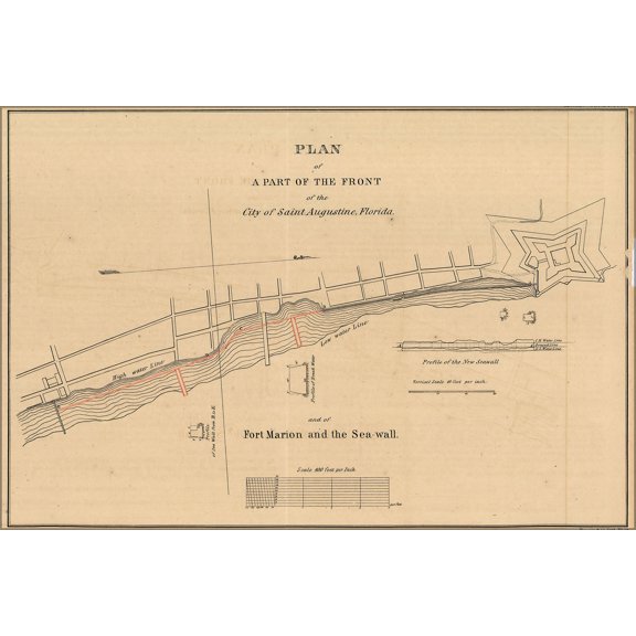 24"x36" Gallery Poster, map of St. Augustine, Florida, 1835