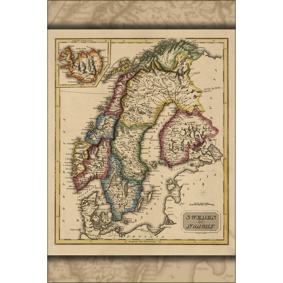 24"x36" Gallery Poster, map of Sweden and Norway 1817