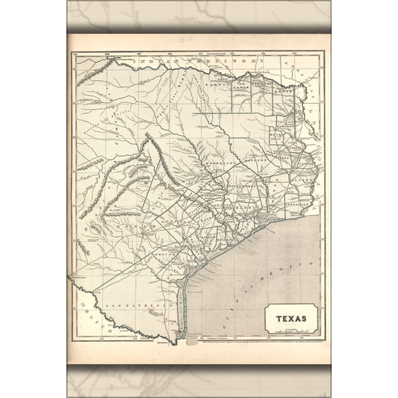 24"x36" Gallery Poster, map of Texas 1842