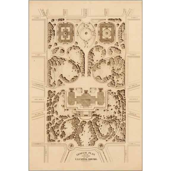 24"x36" Gallery Poster, map of U.S. Capitol grounds washington dc 1874
