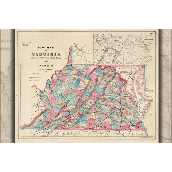 24"x36" Gallery Poster, map of Virginia 1861