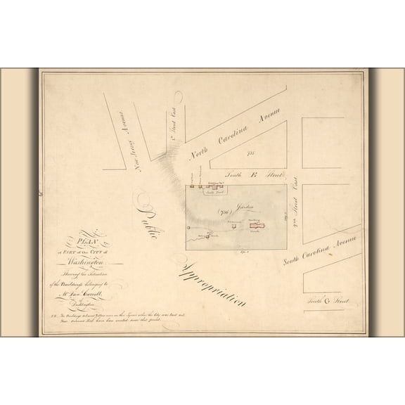 24"x36" Gallery Poster, map of Washington d.c. Dan Carroll property 1796