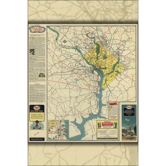 24"x36" Gallery Poster, map of Washington dc & vicinity 1942 p2