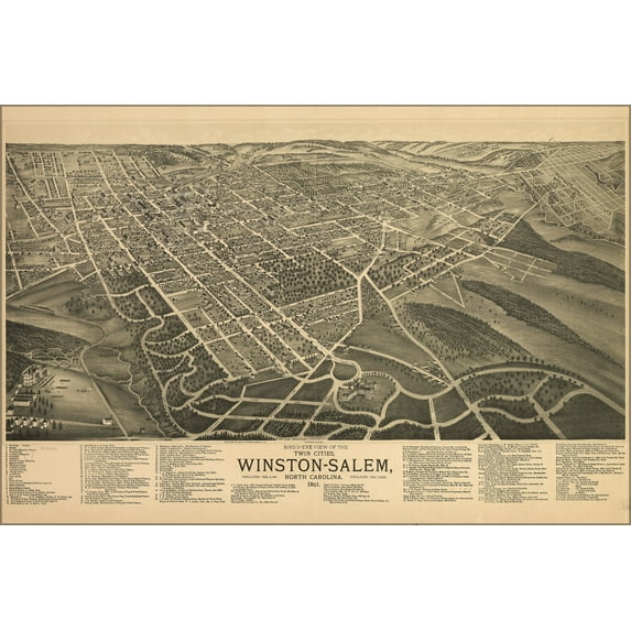 24"x36" Gallery Poster, map of Winston-Salem, North Carolina 1891