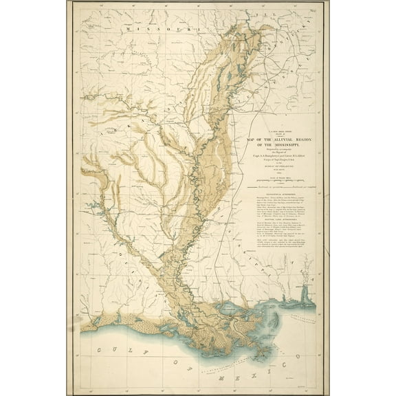 24"x36" Gallery Poster, map of alluvial region of the Mississippi river 1861