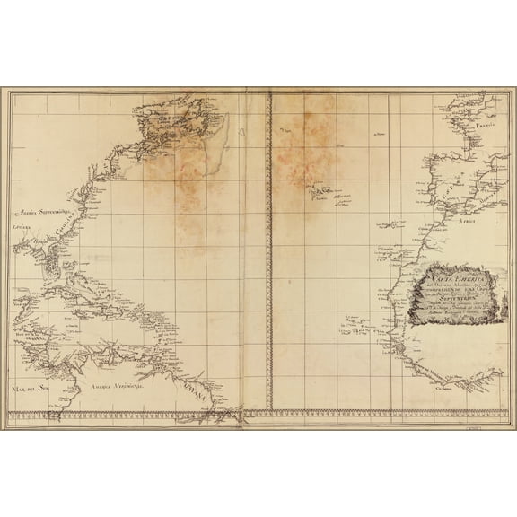 24"x36" Gallery Poster, map of atlantic ocean 1800