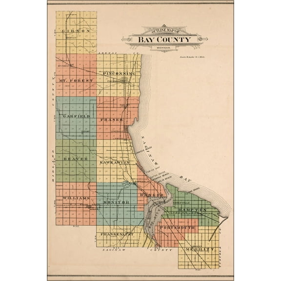24"x36" Gallery Poster, map of bay county michigan bay city 1916