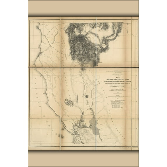24"x36" Gallery Poster, map of california north of San Francisco Bay 1855