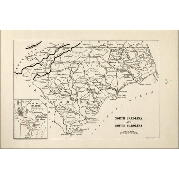 24"x36" Gallery Poster, map of civil war in North & South Carolina