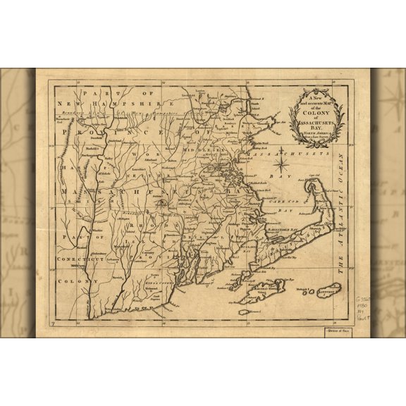 24"x36" Gallery Poster, map of colony of Massachusetts Bay 1780