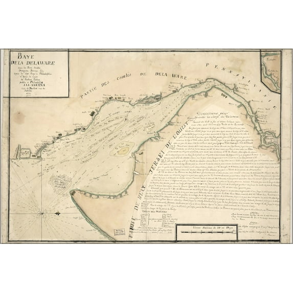 24"x36" Gallery Poster, map of delaware bay delaware new jersey 1785