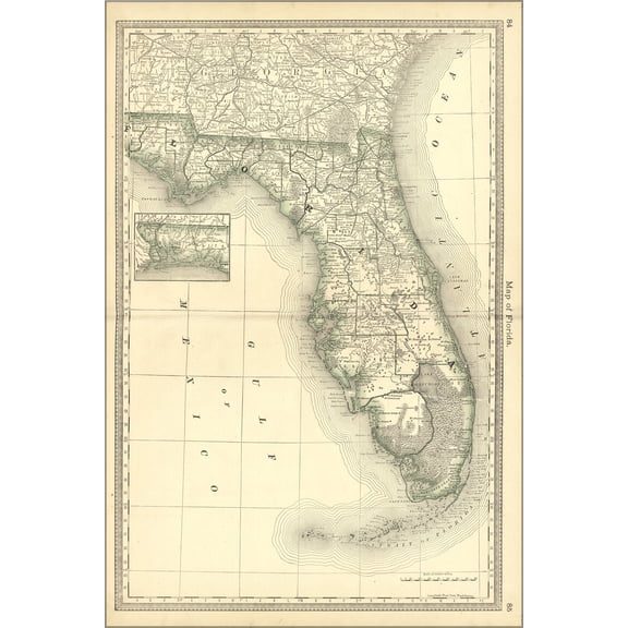 24"x36" Gallery Poster, map of florida 1881