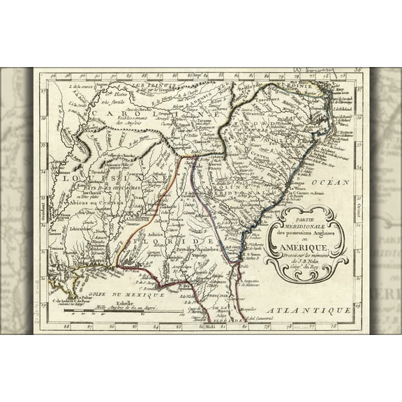 24"x36" Gallery Poster, map of georgia north south carolina 1783