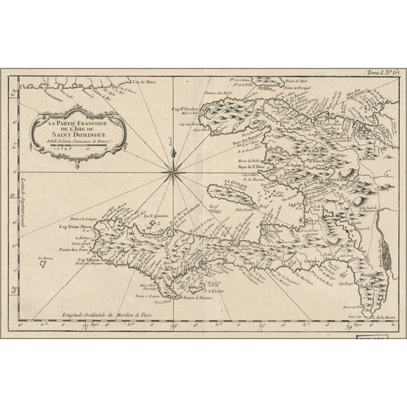 24"x36" Gallery Poster, map of haiti 1764 in french