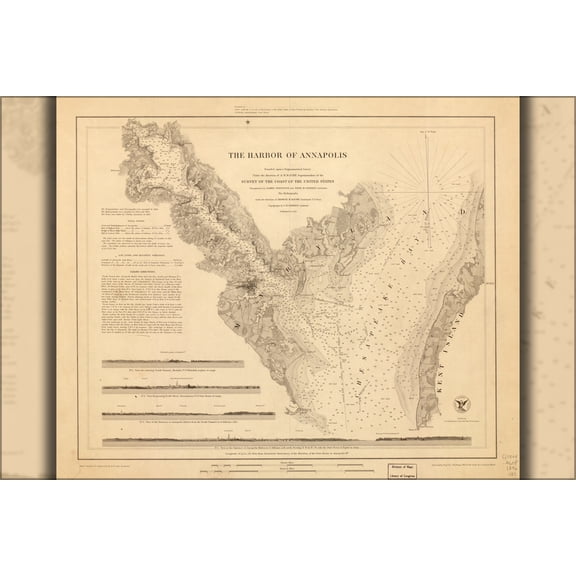 24"x36" Gallery Poster, map of harbor of Annapolis maryland 1846