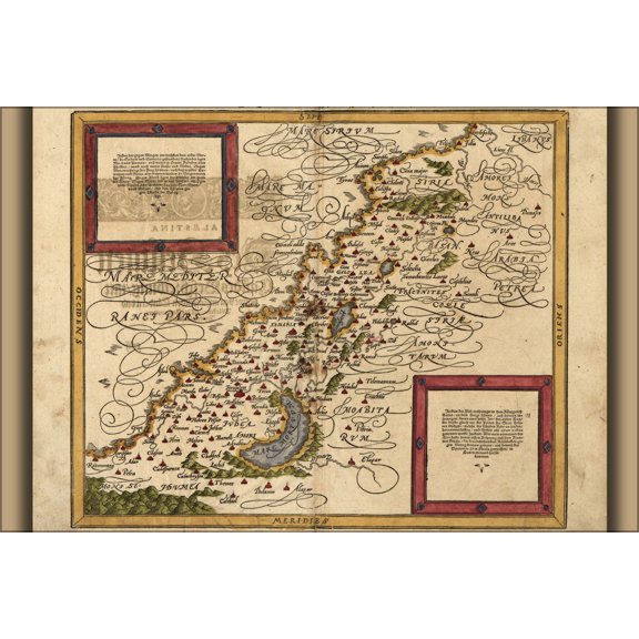 24"x36" Gallery Poster, map of holy land israel palestine in german 1588