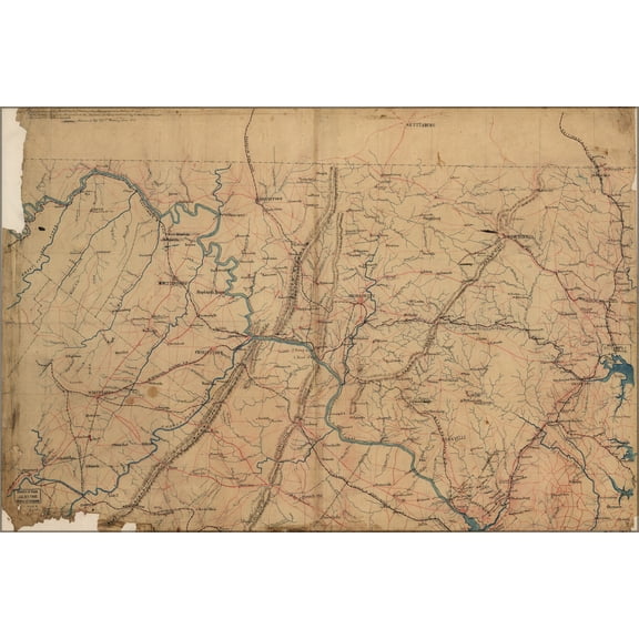 24"x36" Gallery Poster, map of mid atlantic military 1861