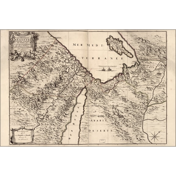 24"x36" Gallery Poster, map of middle east egypt israel 1693