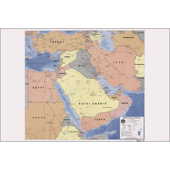 24"x36" Gallery Poster, map of middle east iran iraq israel egypt 2003