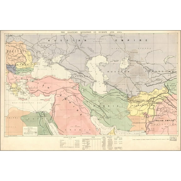 24"x36" Gallery Poster, map of middle east turkish empire persia 1886