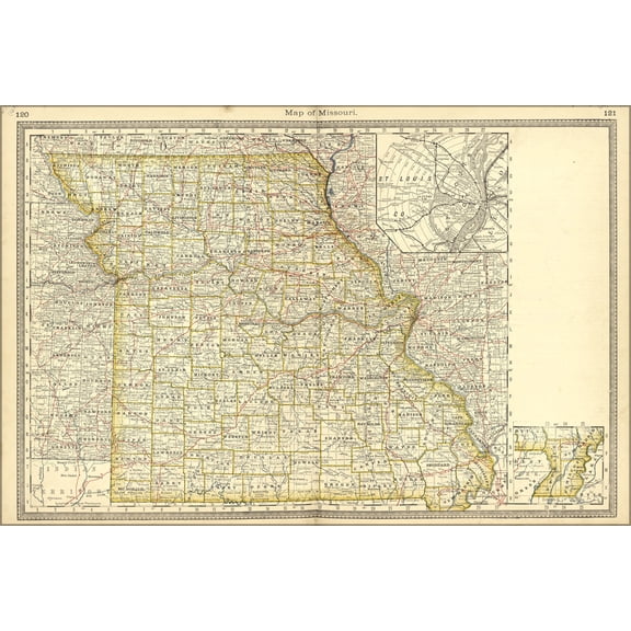 24"x36" Gallery Poster, map of missouri 1881