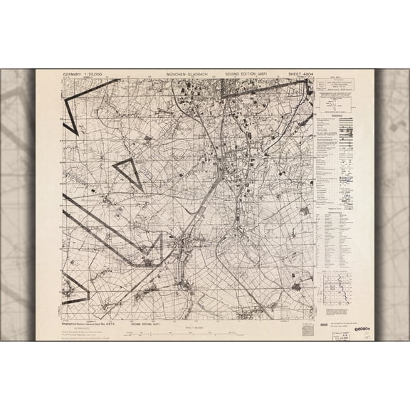 24"x36" Gallery Poster, map of munich germany 1943 british war office
