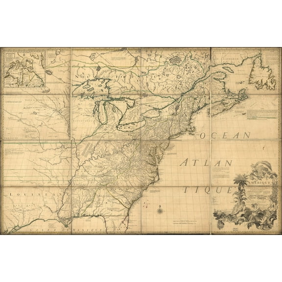 24"x36" Gallery Poster, map of north america early united states 1776