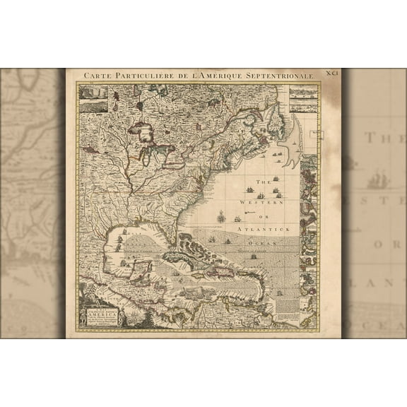 24"x36" Gallery Poster, map of north america pre united states 1741