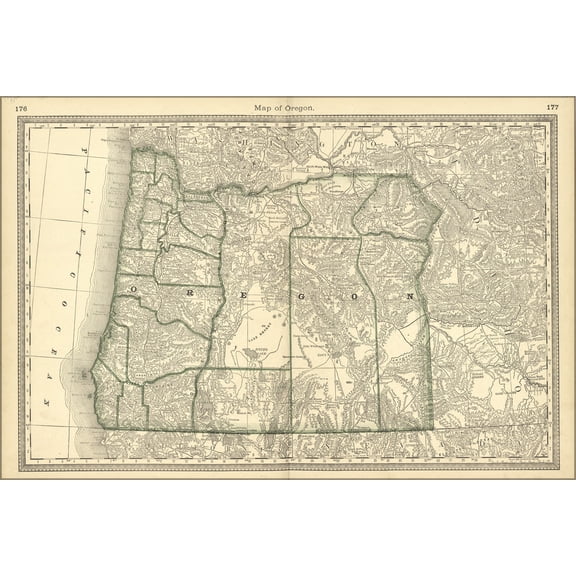 24"x36" Gallery Poster, map of oregon 1881